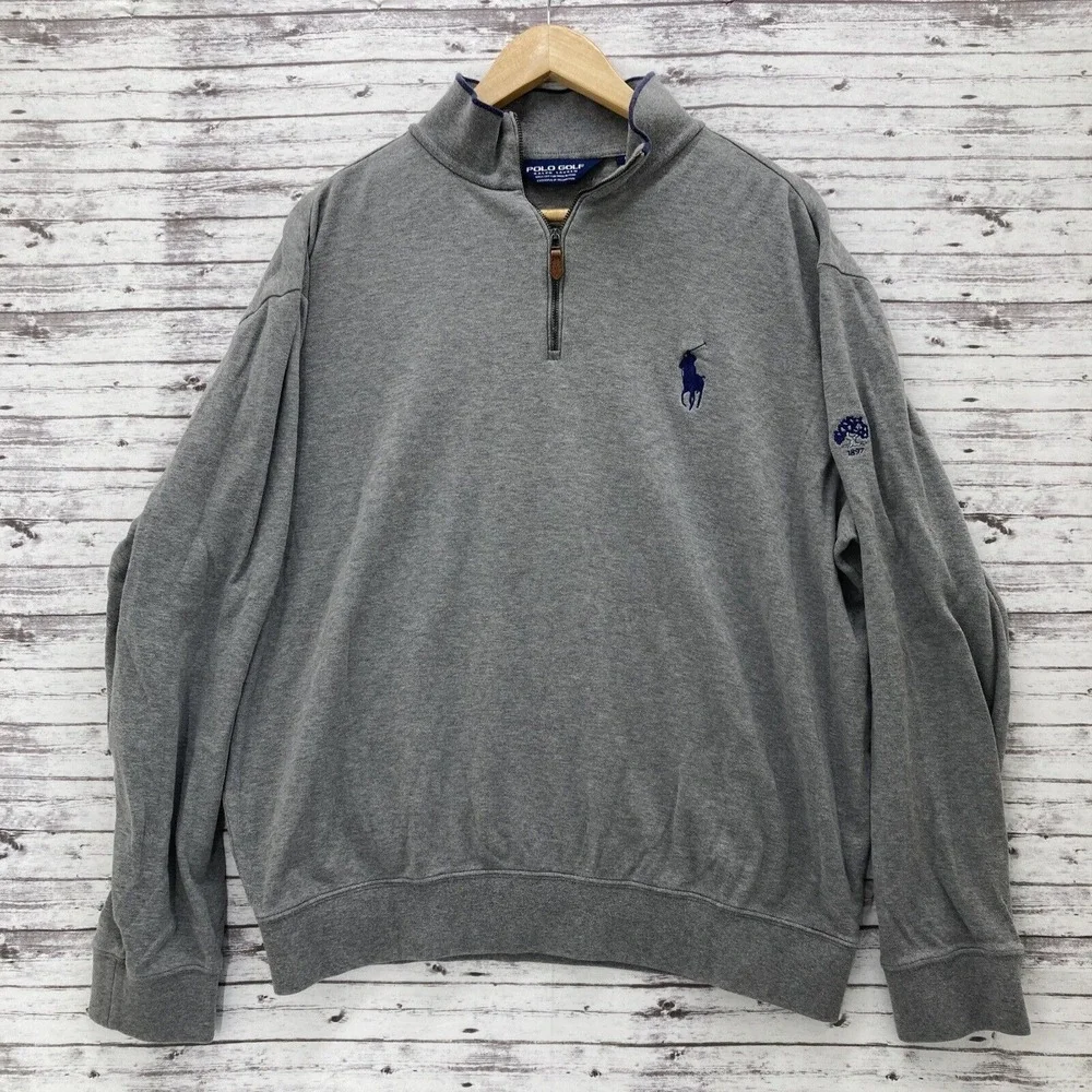 Ralph Lauren Polo Golf 1/4 Zip Sweatshirt Men's Large Gray Pullover Big Pony